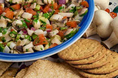 Ceviche Vegetariano con galletas saladas